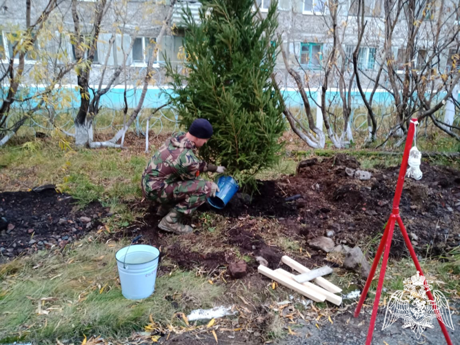 В Воркуте росгвардейцы приняли участие в проекте по озеленению городской инфраструктуры с подшефными кадетами